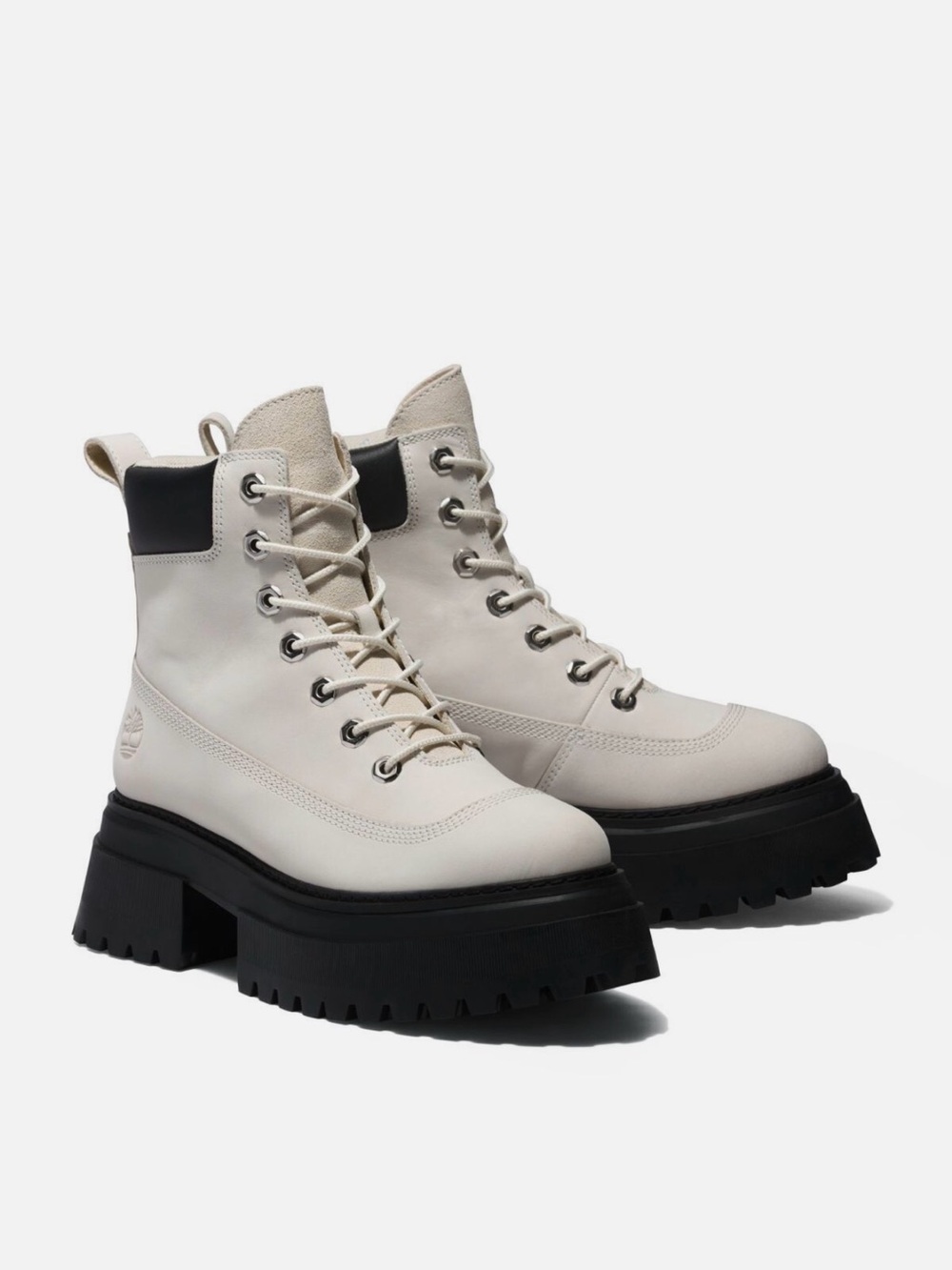 Timberland Sky 6-Inch Lace-up Platform Boots- White Nubuck -